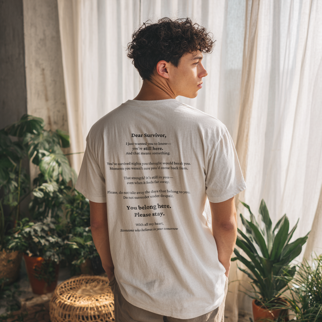 “please stay.” Mental Health Awareness T-Shirt | With Back