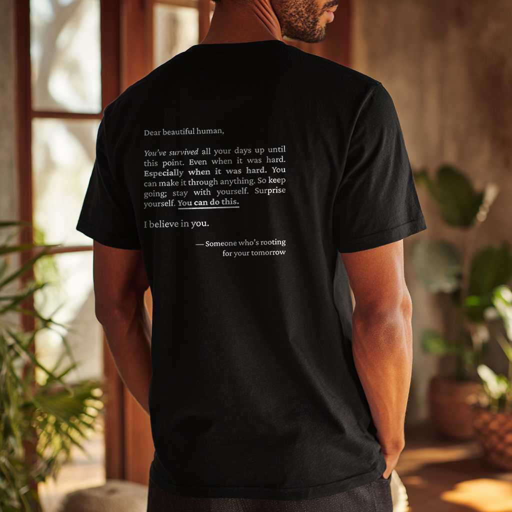 Keep Going; Stay Here T-Shirt | Suicide Prevention Shirt With Letter on Back