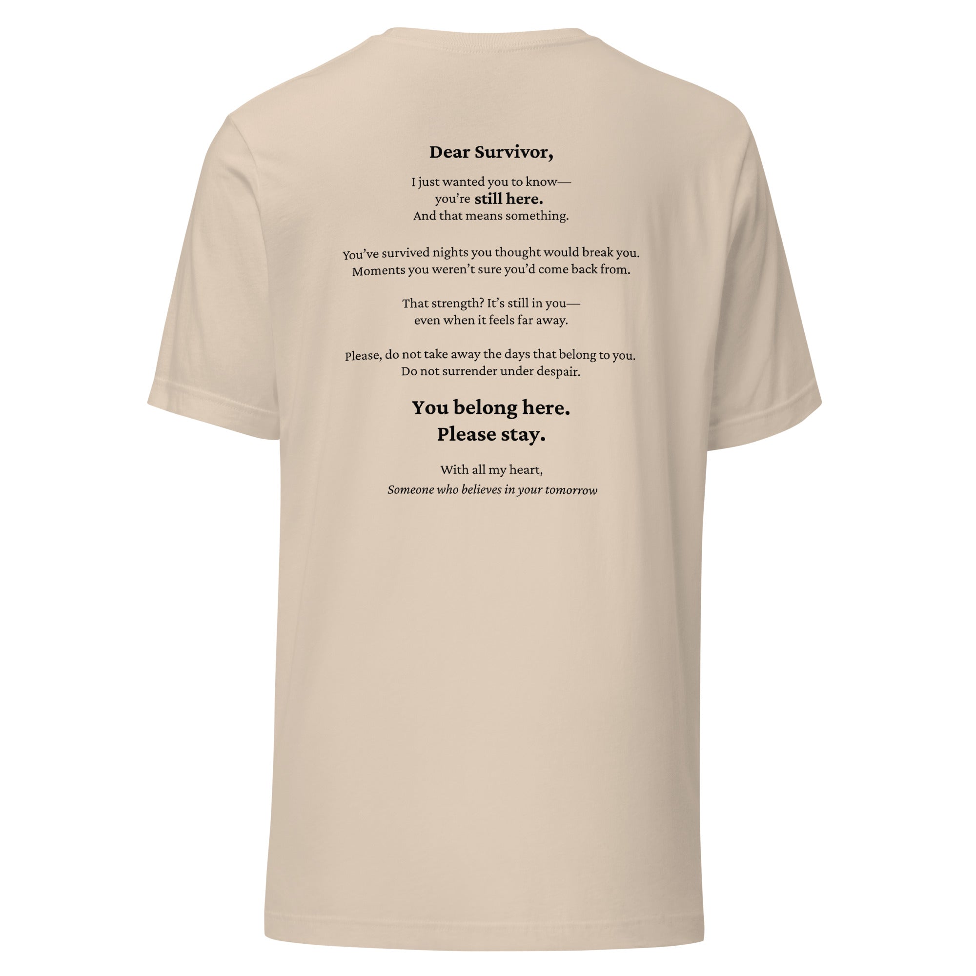 “please stay.” Mental Health Awareness T-Shirt | With Back