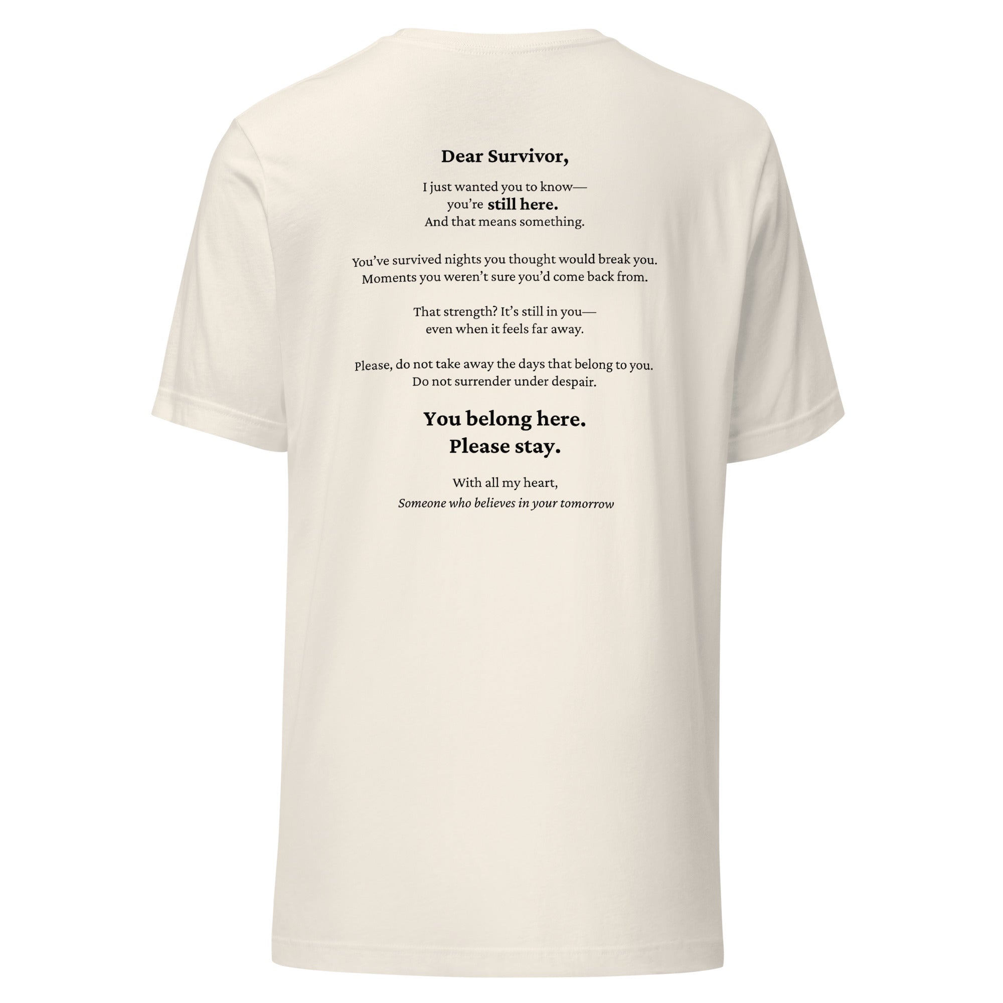 “please stay.” Mental Health Awareness T-Shirt | With Back