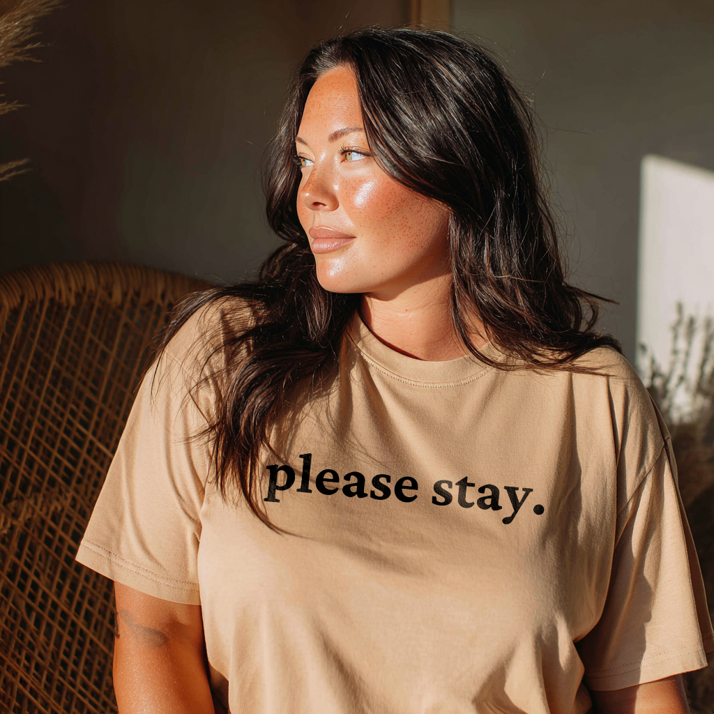 “please stay.” Mental Health Awareness T-Shirt | With Back