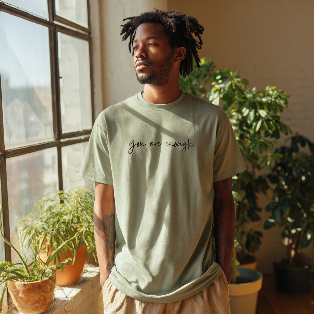 “you are enough” Minimalist Cursive Affirmation T-Shirt