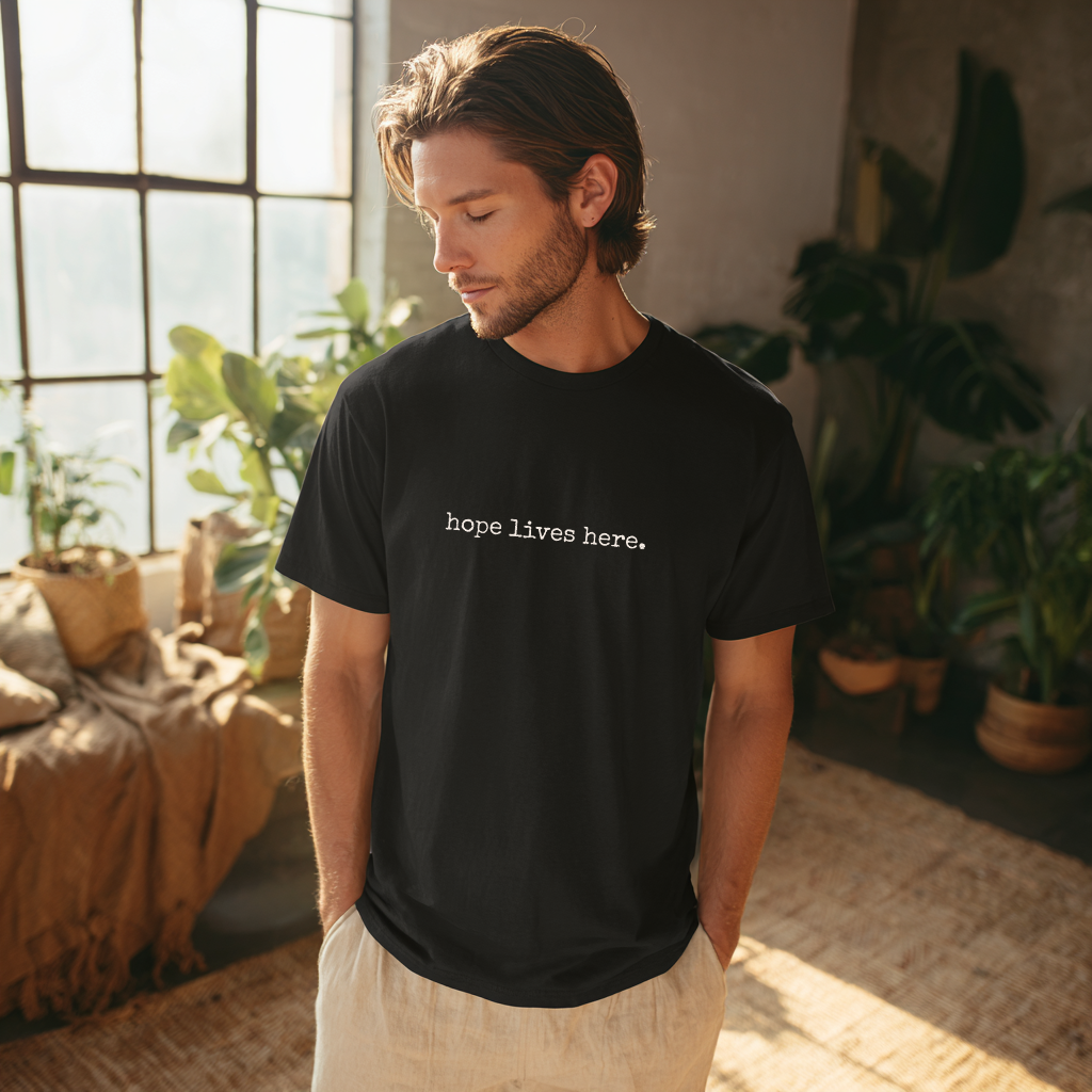 “Hope lives here.” Resilience and Hope T-Shirt
