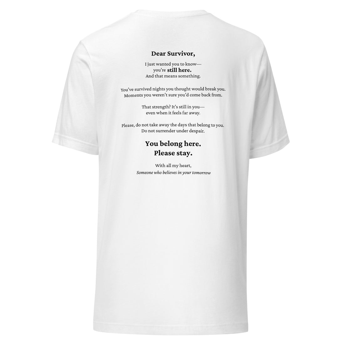 “please stay.” Mental Health Awareness T-Shirt | With Back