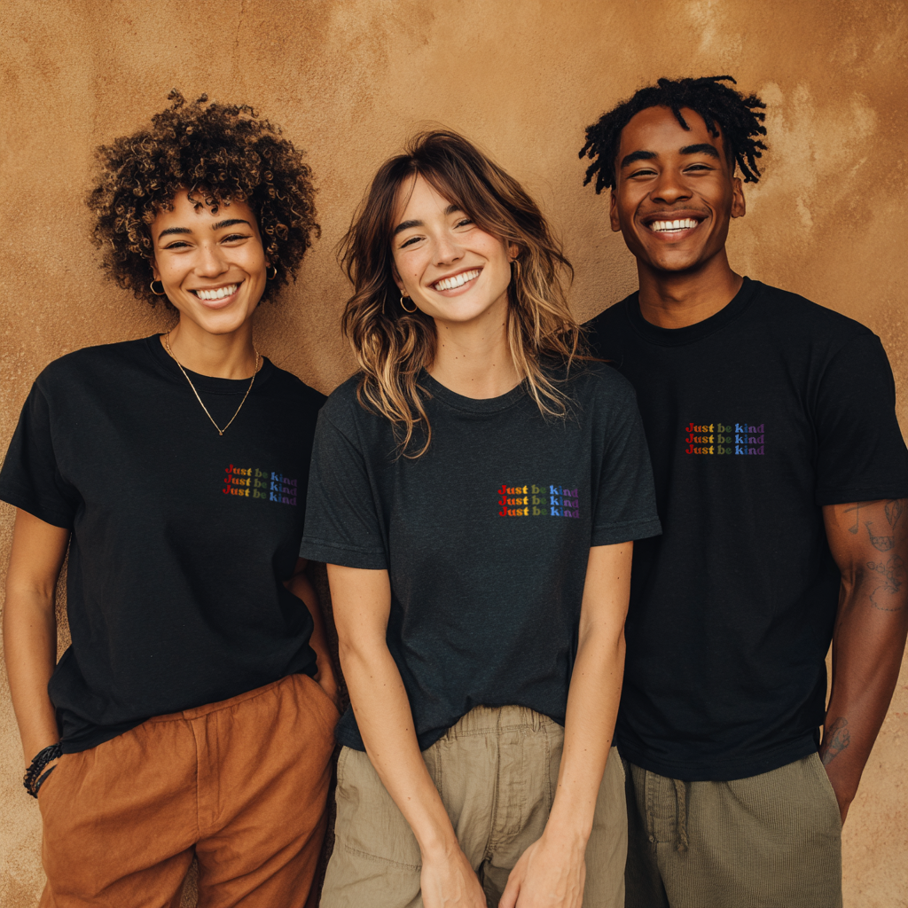 Rainbow &quot;Just be kind&quot; Everyday Edition T-Shirt