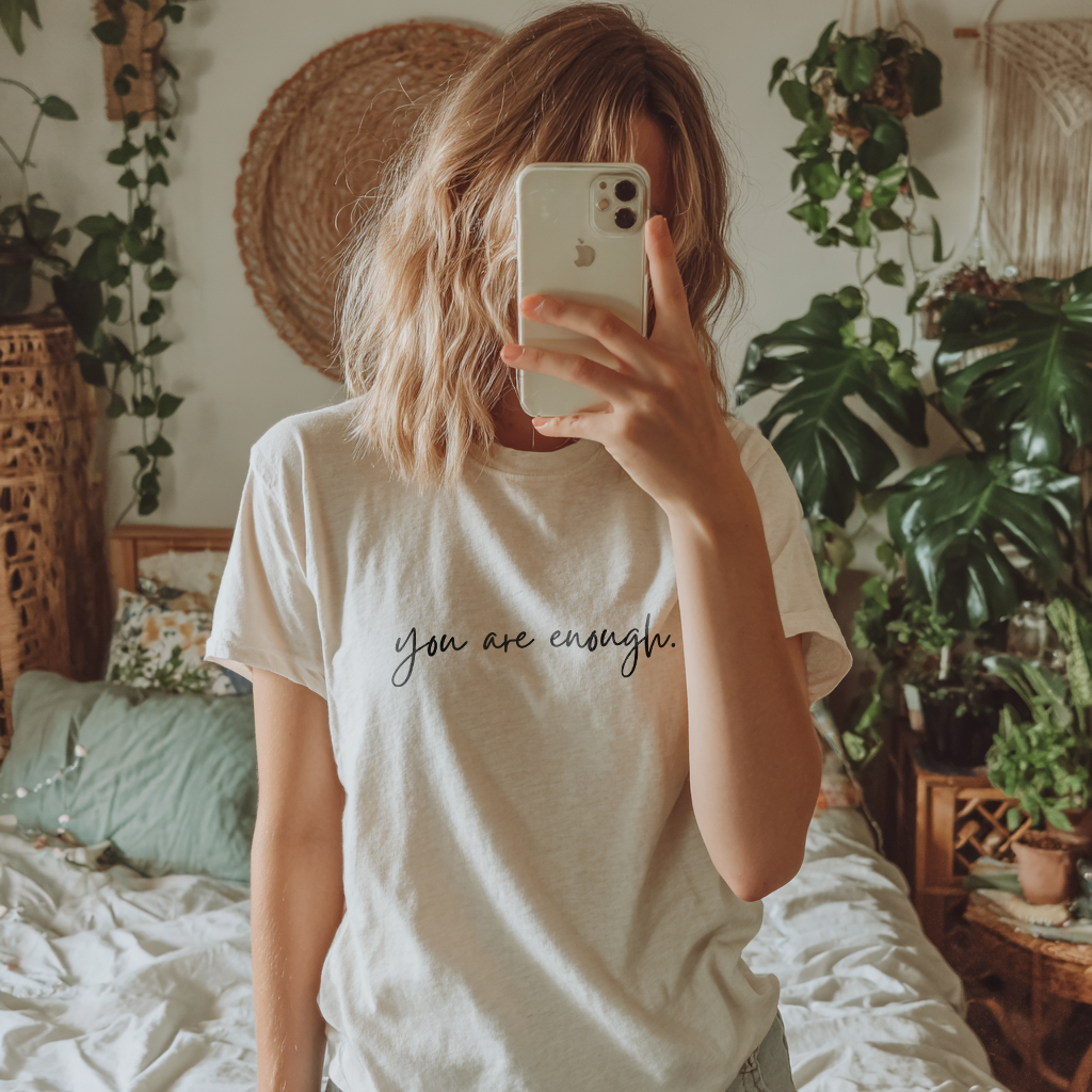 “you are enough” Minimalist Cursive Affirmation T-Shirt